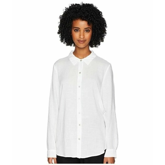 Eileen Fisher • white Classic Collar Shirt button down tunic Tencel hi low - Picture 11 of 14